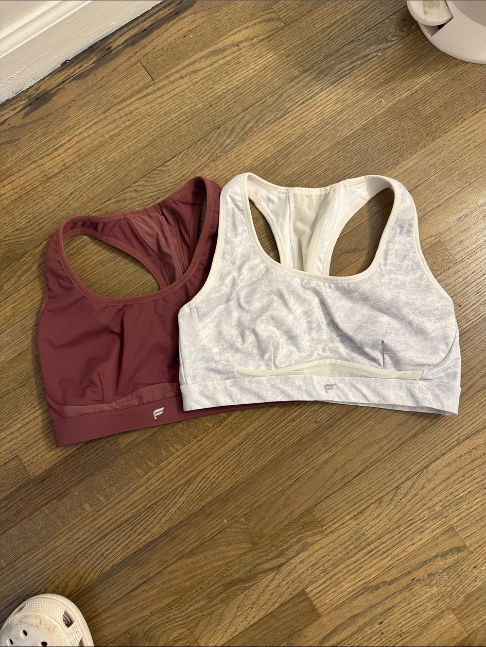 Fabletics Racerback Sports Bra Duo — Burgundy & Light Gray